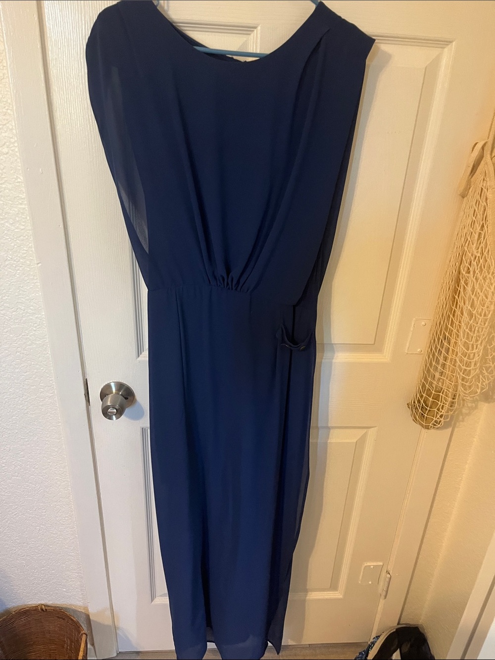 Sleeveless Navy Blue Maxi Dress with Cinched Waist